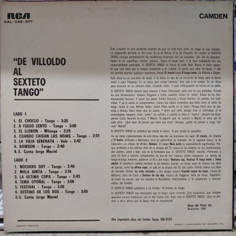 Sexteto Tango – De Villoldo Al Sexteto Tango LP PLAK