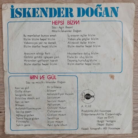 İSKENDER DOĞAN - KAN VE GÜL 45LİK PLAK