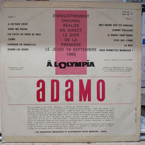 Adamo – Adamo À L'Olympia LP PLAK
