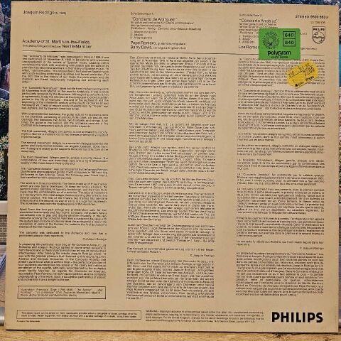 Rodrigo – Pepe Romero, Los Romeros, Academy Of St. Martin-In-The-Fields, Neville Marriner – Concierto De Aranjuez & Concierto Andaluz LP PLAK