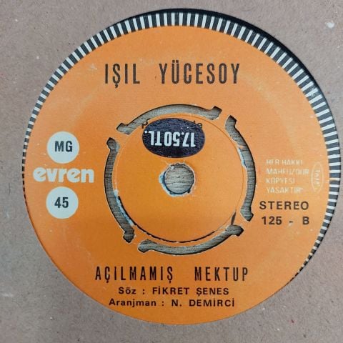 IŞIL YÜCESOY - AÇILMAMIŞ MEKTUP 45LİK PLAK