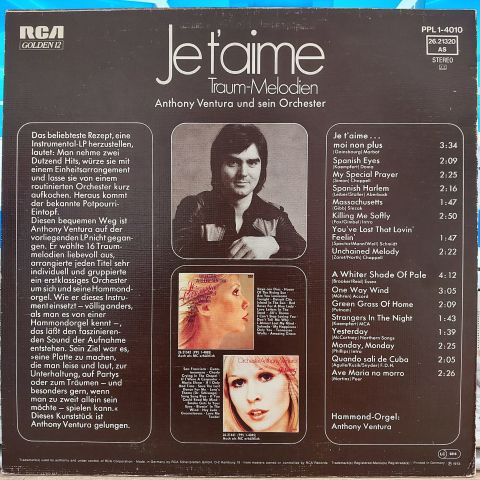 Anthony Ventura Und Sein Orchester* – Je T'aime (Traum-Melodien) LP PLAK