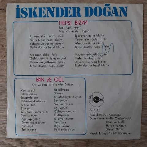 İskender Doğan – Hepsi Bizim / Kan Ve Gül 45LİK PLAK