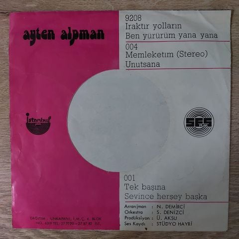Ayten Alpman – Memleketim / Unutsana 45LİK PLAK