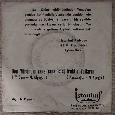 Ayten Alpman – Iraktır Yolların / Ben Yürürüm Yana Yana 45LİK PLAK