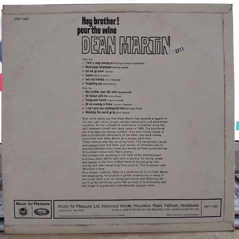 Dean Martin – Hey Brother! Pour The Wine LP PLAK