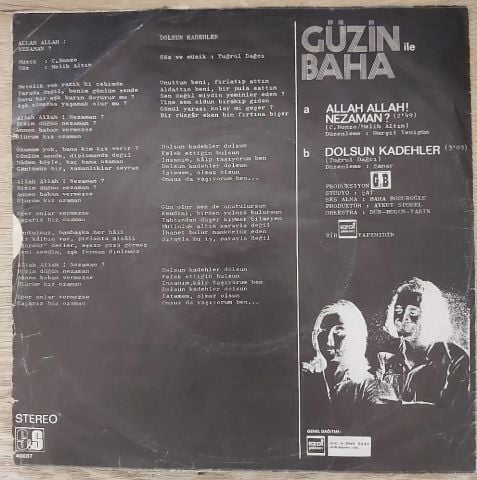 Güzin İle Baha – Allah Allah Ne Zaman / Dolsun Kadehler 45LİK PLAK