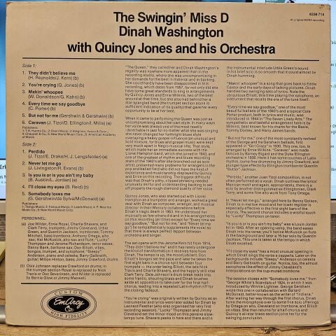Dinah Washington & Quincy Jones And His Orchestra – The Swingin' Miss ''D'' LP PLAK