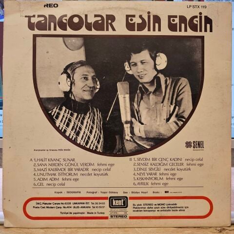 Esin Engin – Tangolar - Halit Kıvanç Sunar LP PLAK