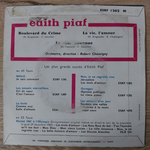 Edith Piaf – Boulevard Du Crime 45LİK PLAK