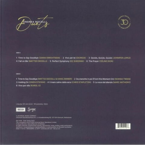 Andrea Bocelli – Duets – 30th Anniversary (The Highlights) LP PLAK