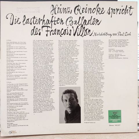 Heinz Reincke – Heinz Reincke Spricht Die Lasterhaften Balladen Des François Villon LP PLAK