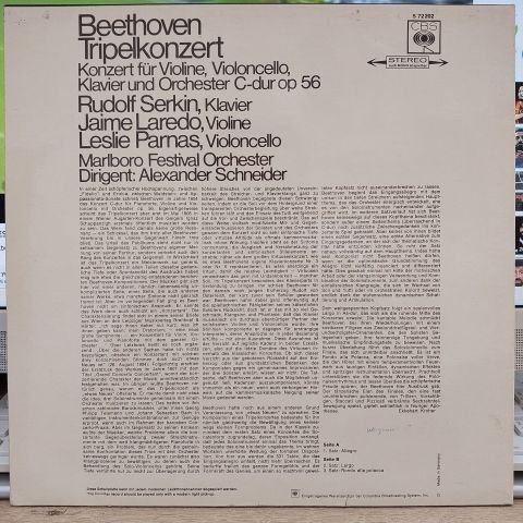 Beethoven*, Rudolf Serkin / Jaime Laredo / Leslie Parnas, Alexander Schneider / Marlboro Festival Orchestra – Tripelkonzert (Konzert Für Violine, Violoncello, Klavier Und Orchester C-dur Op. 56) LP PLAK