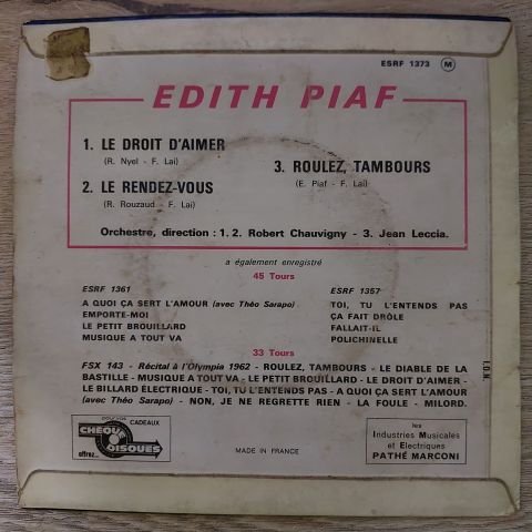 Edith Piaf – Le Droit D'aimer 45LİK PLAK