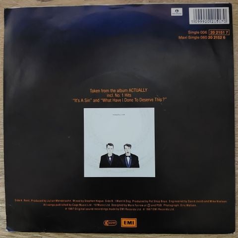 Pet Shop Boys – Rent 45LİK PLAK