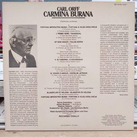 Carl Orff / Sylvia Greenberg • James Bowman (2) • Stephen Roberts (2) - RSO Berlin* Und Chor* - Riccardo Chailly – Carmina Burana LP PLAK