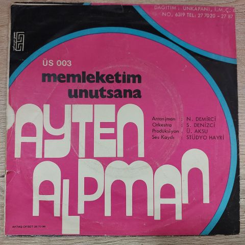 AYTEN ALPMAN - MEMLEKETİM 45LİK PLAK