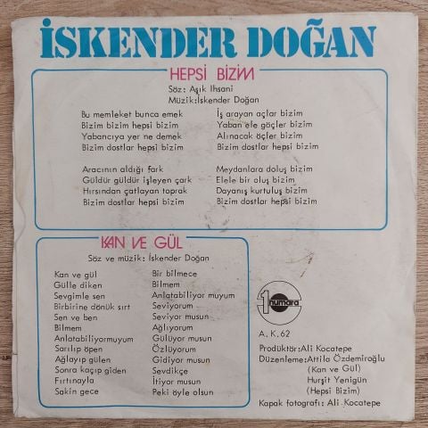 İskender Doğan – Hepsi Bizim / Kan Ve Gül 45LİK PLAK