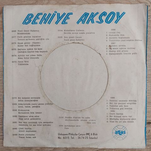 Behiye Aksoy – Yok Artık Tahammülüm / Bir Garip Yolcu 45LİK PLAK