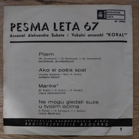 Various – Pesma Leta 67 45LİK PLAK