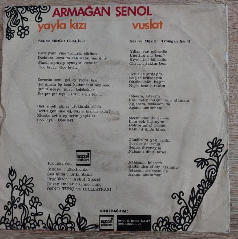 Armağan Şenol – Yayla Kızı / Vuslat 45LİK PLAK