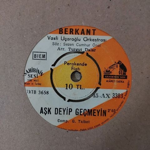 Berkant, Vasfi Uçaroğlu Orkestrası – Aşk Deyip Geçmeyin / Vuruldum Bir Kıza 45LİK PLAK