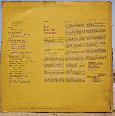 Carlos Santana / Mahavishnu John McLaughlin – Love Devotion Surrender LP PLAK