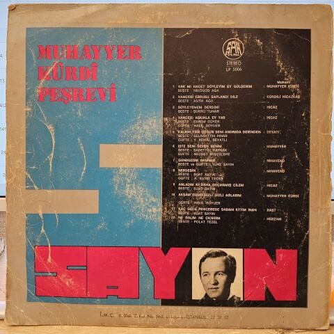 Suat Sayın – Muhayyer Kürdi Peşrevi LP PLAK
