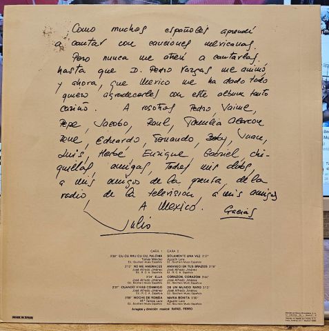 Julio Iglesias – A Mexico LP PLAK