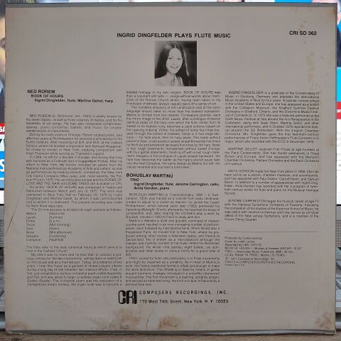 Rorem* / Martinů* - Ingrid Dingfelder – Ingrid Dingfelder Plays Flute Music (Book Of Hours / Trio) LP PLAK