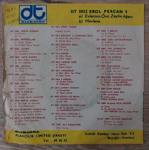 Erol Pekcan 5 – Evlerin Önü Zeytin Ağacı 45LİK PLAK