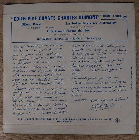 Edith Piaf – Edith Piaf Chante Charles Dumont 45LİK PLAK