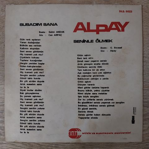 Alpay – Susadım Sana / Seninle Ölmek 45LİK PLAK