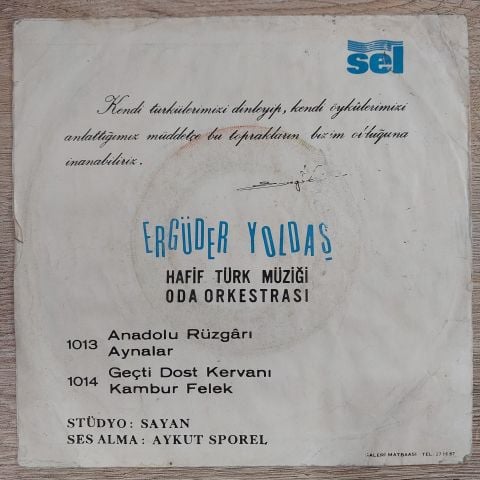 Ergüder Yoldaş – Anadolu Rüzgarı / Aynalar 45LİK PLAK