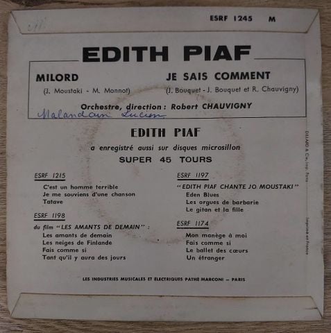 Edith Piaf – Milord 45LİK PLAK