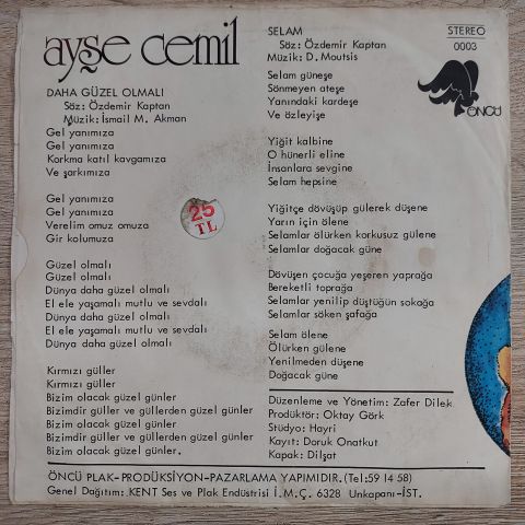 AYŞE CEMİL - DAHA GÜZEL OLMALI SELAM 45LİK PLAK
