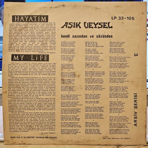 Aşık Veysel – Kendi Sözünden ve Sazından LP PLAK