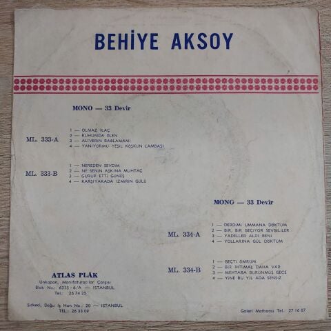 BEHİYE AKSOY - BİR İHTİMAL DAHA VAR 45LİK PLAK
