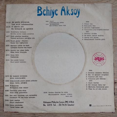 BEHİYE AKSOY - AYRILMALIYIZ ARTIK 45LİK PLAK