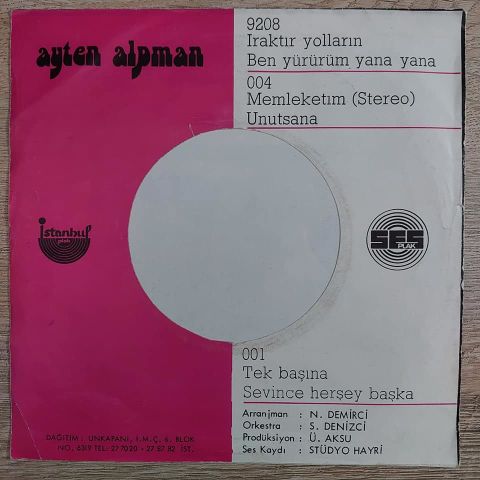 Ayten Alpman – Tek Başına / Sevince Her Şey Başka 45LİK PLAK