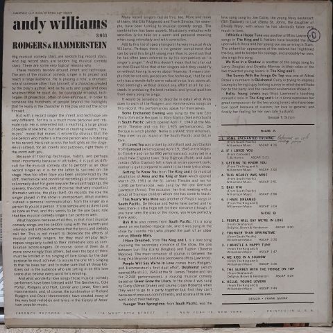 Andy Williams – Sings Rodgers & Hammerstein LP PLAK
