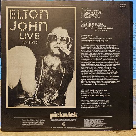 Elton John – Elton John Live 17-11-70 LP PLAK