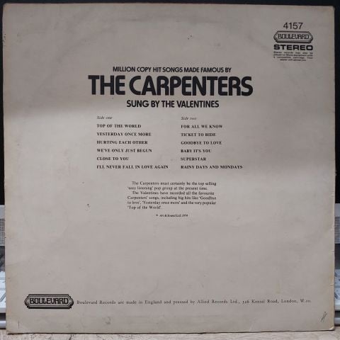 The Valentines – Million Copy Hit Songs Made Famous By The Carpenters LP PLAK