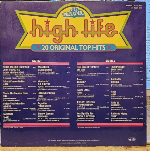 Various – High Life - 20 Original Top Hits LP PLAK