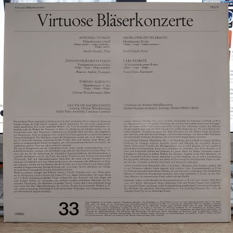 Antonio Vivaldi • Johann Friedrich Fasch • Tomaso Albinoni • Georg Philipp Telemann • Carl Stamitz - Deutsche Bachsolisten – Virtuose Bläserkonzerte LP PLAK
