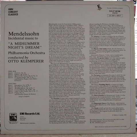 Mendelssohn* - Heather Harper, Janet Baker, Philharmonia Orchestra, Otto Klemperer – A Midsummer Night's Dream - Incidental Music LP PLAK