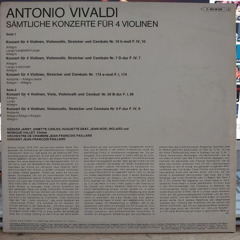 Antonio Vivaldi, Orchestre De Chambre Jean-François Paillard – Sämtliche Konzerte Für 4 Violonen LP PLAK