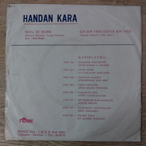 Handan Kara – Sen Bir Yana Dünya Bir Yana 45LİK PLAK