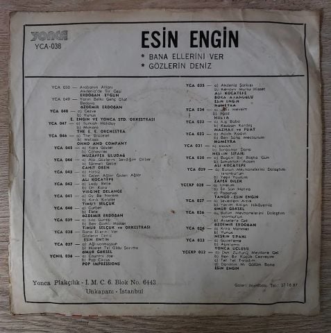 Esin Engin – Bana Ellerini Ver / Gözlerin Deniz 45LİK PLAK