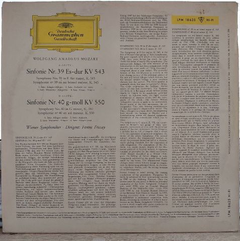 Wolfgang Amadeus Mozart, Wiener Symphoniker, Ferenc Fricsay – Sinfonie Nr. 39 - Sinfonie Nr. 40 LP PLAK